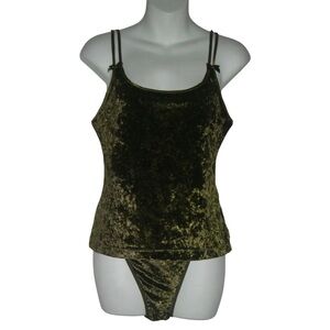 Vintage 90's Victoria's Secret Green Crushed Velvet Cami Underwear Set Bows Sz M